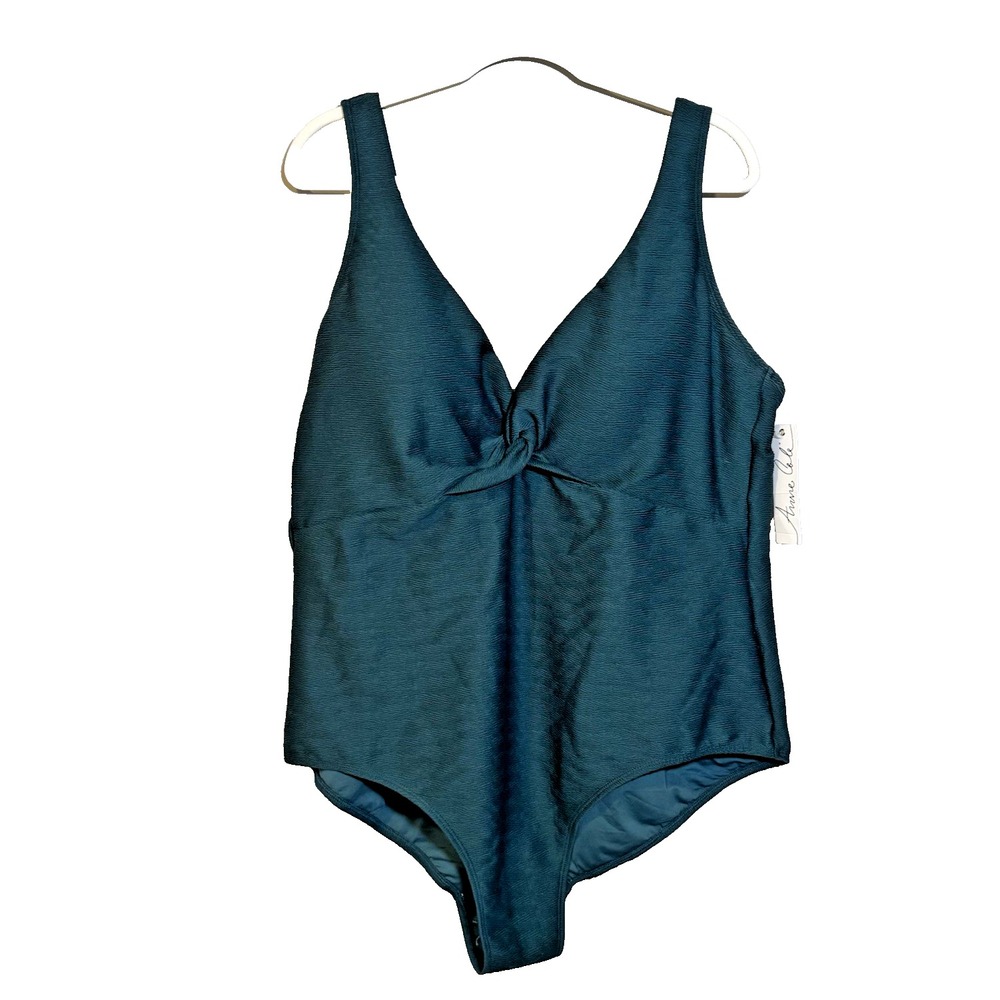 Anne Cole Plus 24W One Piece Swimsuit Green Twist Front Textured NWT